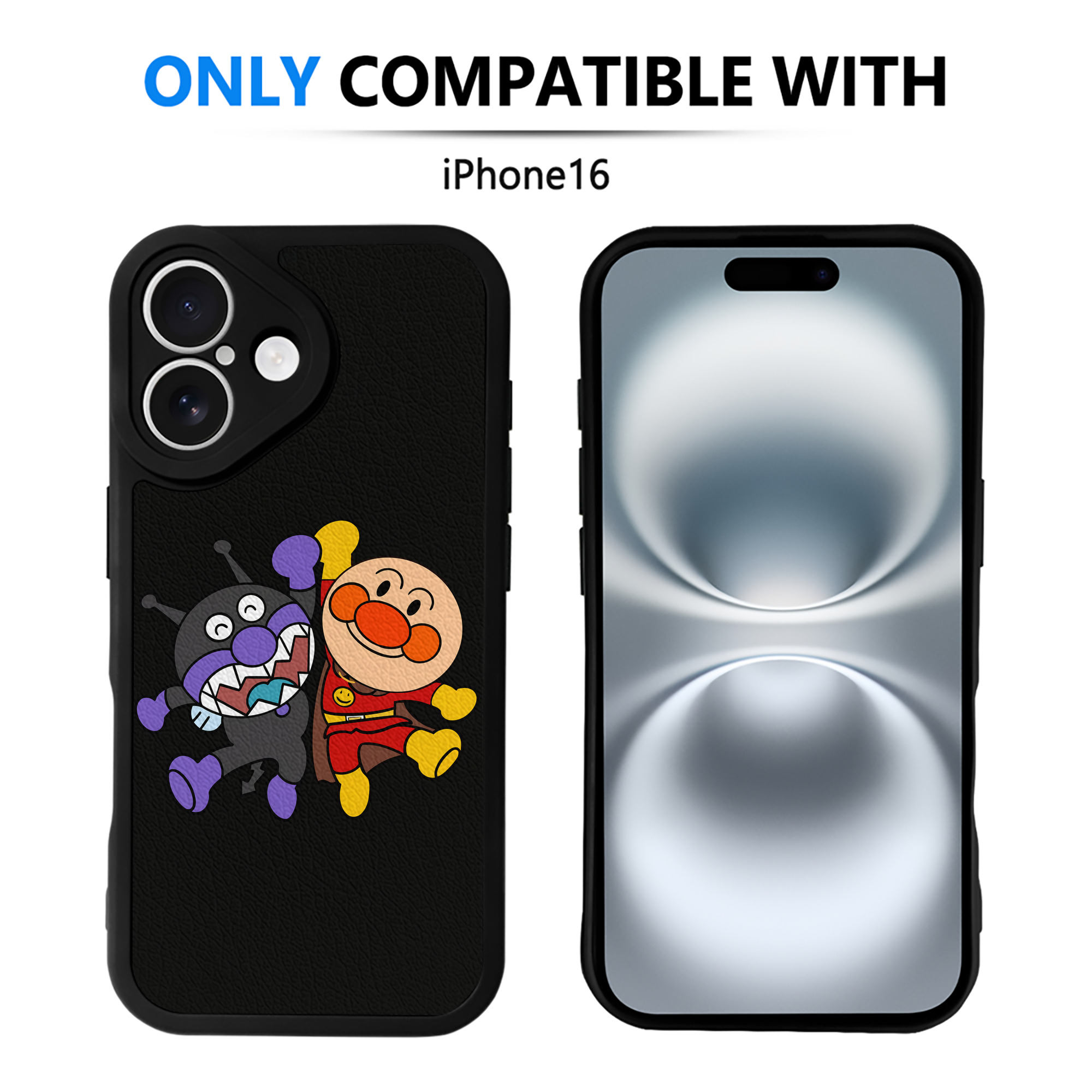 （画像用） アンパンマン Anpanman 【iPhone 16シリーズ対応】シリコンスマホケース（レザー調） 材質：シリコン